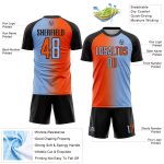 Custom Light Blue Orange-Black Sublimation Gradient Fashion Soccer Uniform Jersey